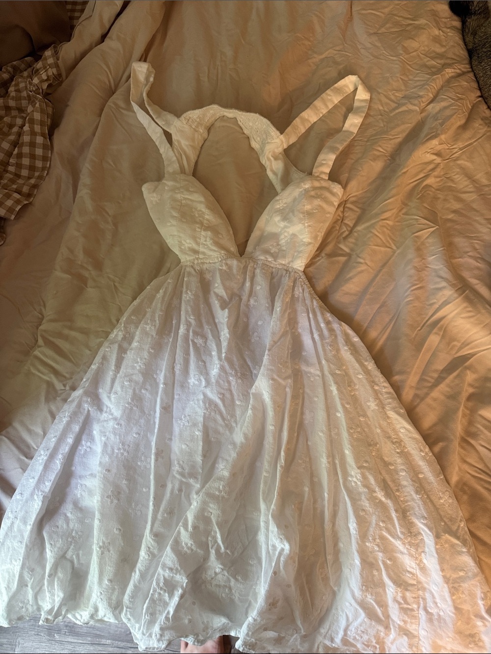 White Embroidered Sweetheart Dress